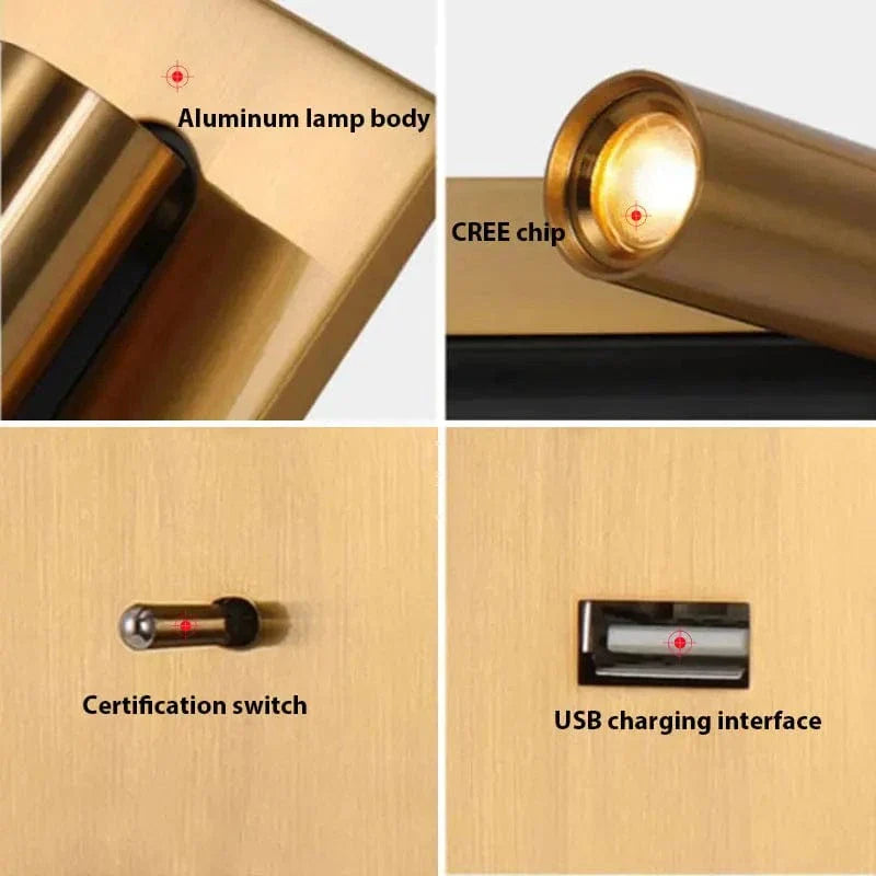 Verthara Adjustable USB Charging Wall Lamp with 350° Rotation – Modern Wall Sconce Lighting for Bedside and Hotel Use