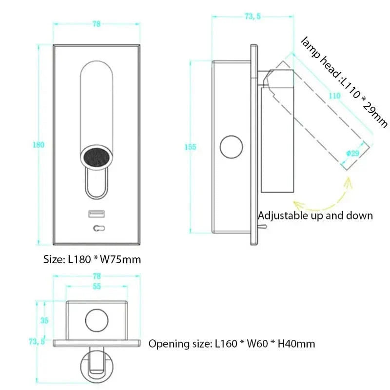 Verthara Adjustable USB Charging Wall Lamp with 350° Rotation – Modern Wall Sconce Lighting for Bedside and Hotel Use
