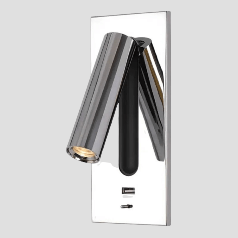 Verthara Adjustable USB Charging Wall Lamp with 350° Rotation – Modern Wall Sconce Lighting for Bedside and Hotel Use Cool White(5500-7000K) / Nickel / B