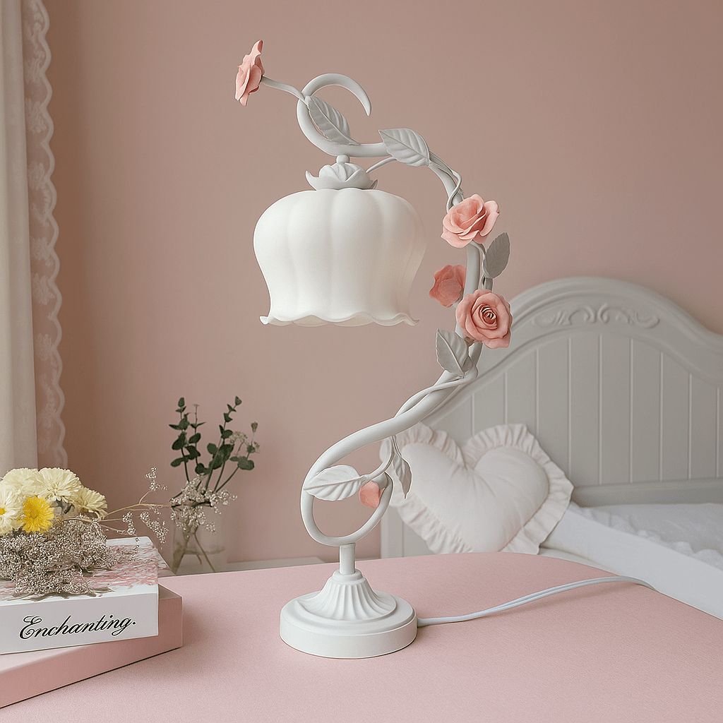 Verthara American Frosted Glass Flower Table Lamp White