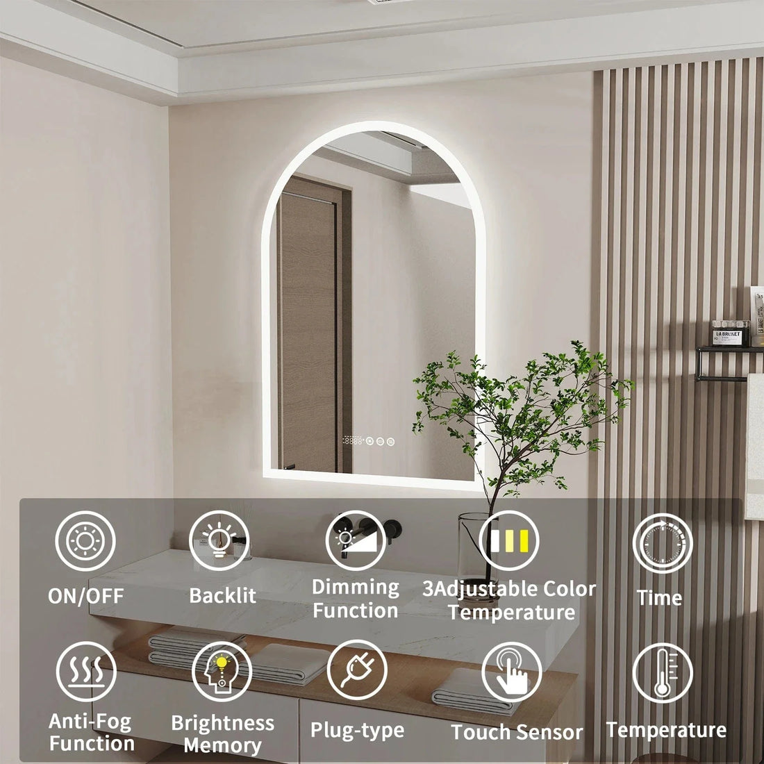 Verthara Backlit Smart LED Bathroom Mirror Light Grey
