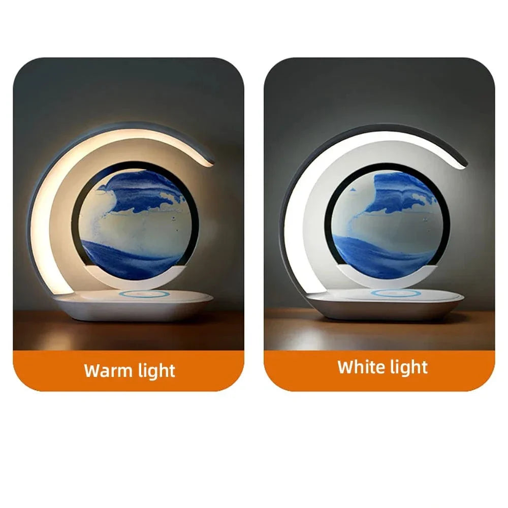 Verthara Cordless LED Table Lamp With 3D Hourglass Design – Wireless Charging - Adjustable Colour - Modern Style - Ideal For Bedside Or Desk