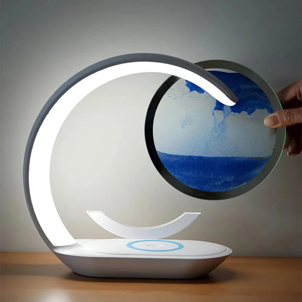 Verthara Cordless LED Table Lamp With 3D Hourglass Design – Wireless Charging - Adjustable Colour - Modern Style - Ideal For Bedside Or Desk
