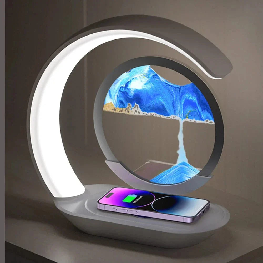 Verthara Cordless LED Table Lamp With 3D Hourglass Design – Wireless Charging - Adjustable Colour - Modern Style - Ideal For Bedside Or Desk
