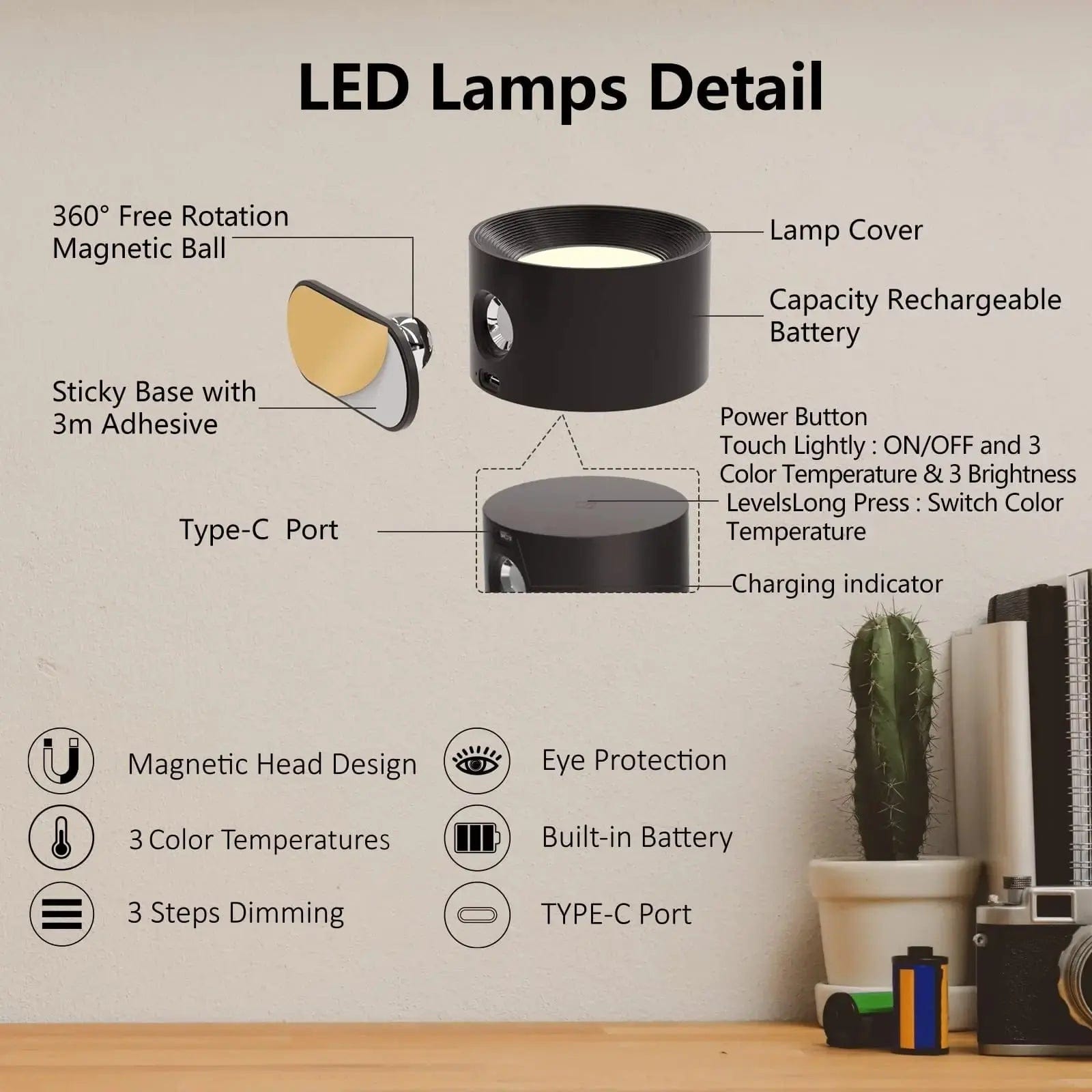 Verthara Cordless Wall Lamp - Battery Operated Light - Ambilume