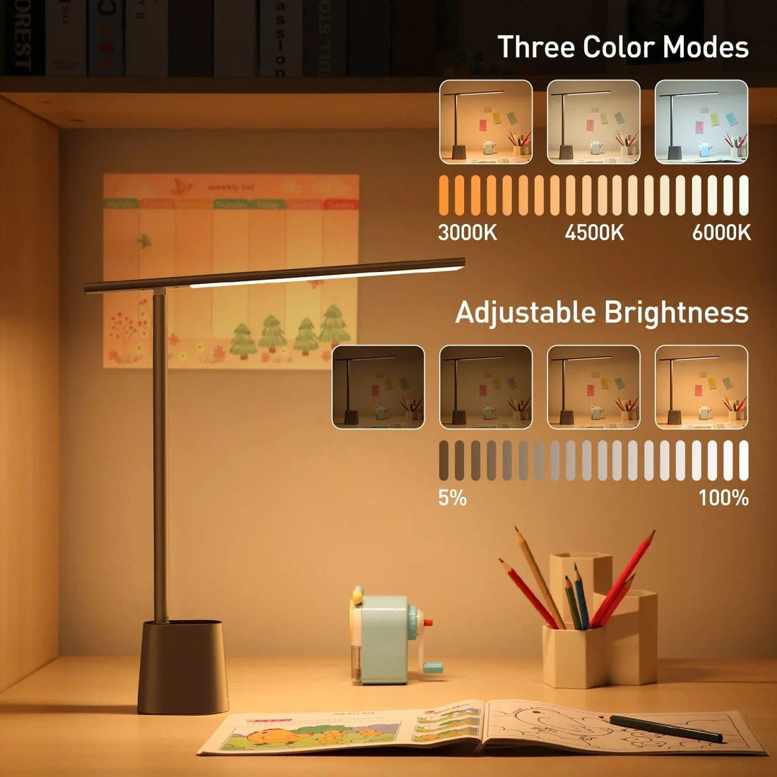 Verthara Dimmable Rechargeable LED Desk Lamp – Foldable Design - Smart Adaptive Brightness - 180° Rotation - Adjustable Colour Temperature - Eye Protection