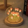 Verthara DIY Tulip LED Night Light – Battery Operated - Colourful - Wooden Base - Indoor Decor - Charming Gift Idea Orange