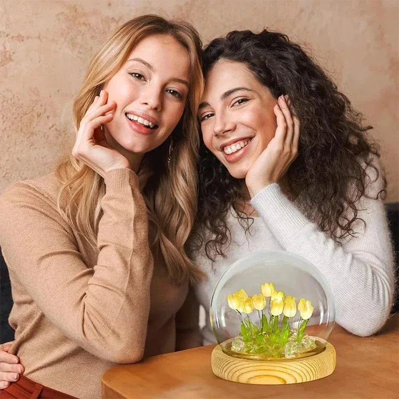 Verthara DIY Tulip LED Night Light – Battery Operated - Colourful - Wooden Base - Indoor Decor - Charming Gift Idea