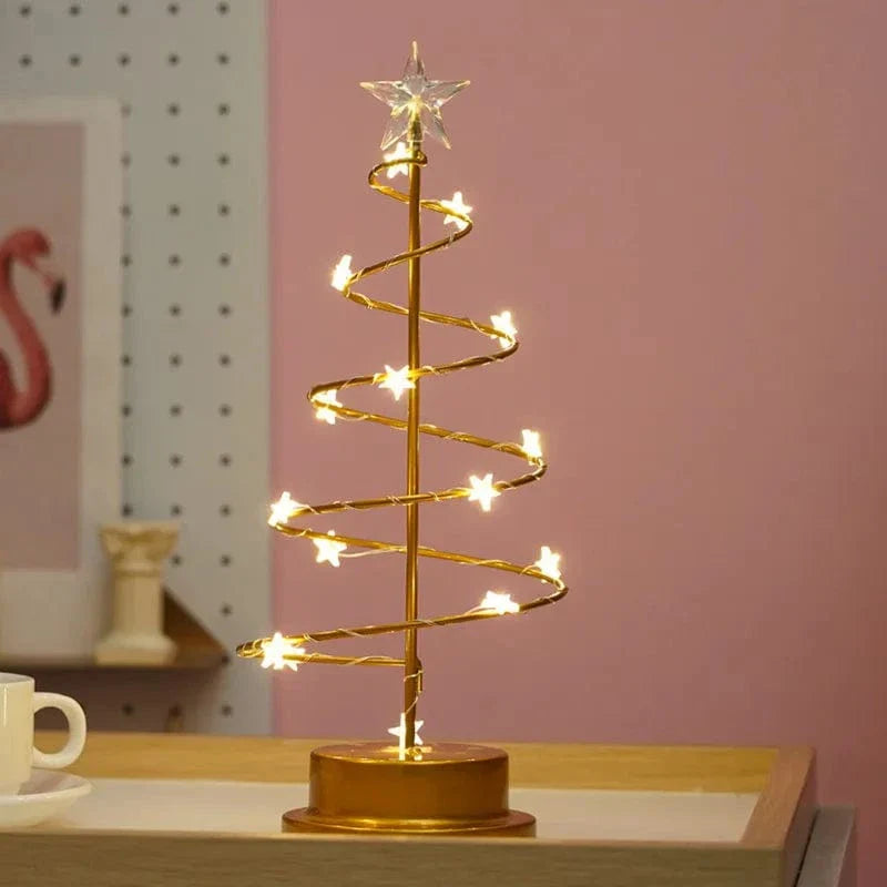 Verthara LED Desk Lamp - Battery Operated - Warm Light - Christmas Tree Design - Acrylic Crystal Pendants - Festive Home Decoration Star