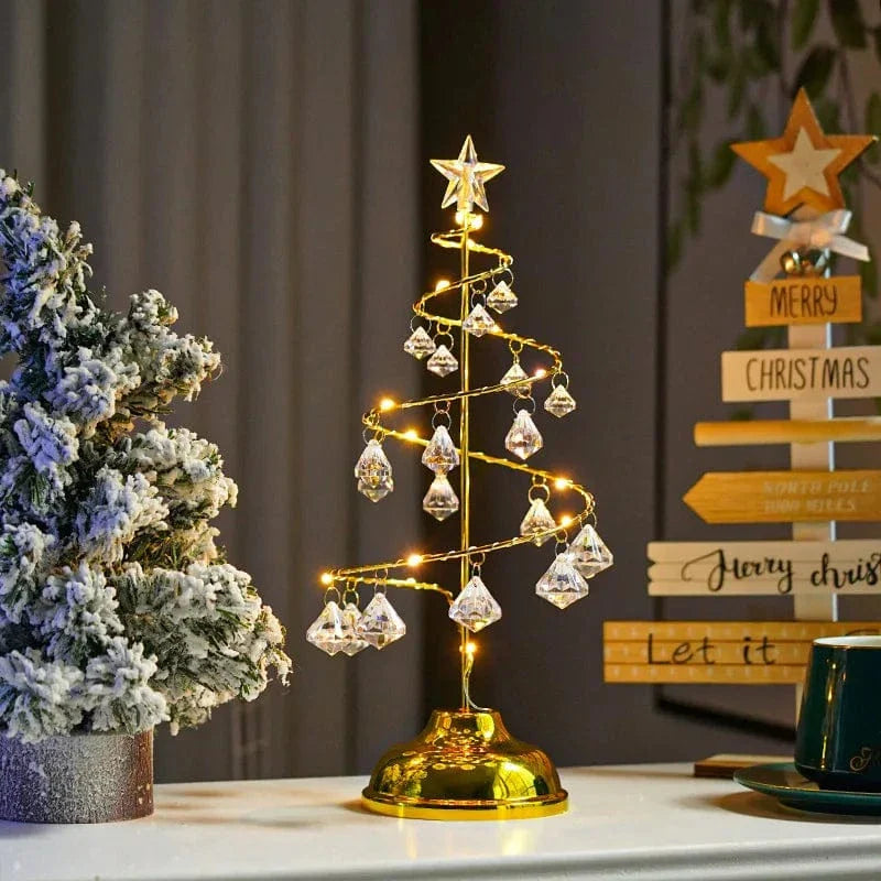 Verthara LED Desk Lamp - Battery Operated - Warm Light - Christmas Tree Design - Acrylic Crystal Pendants - Festive Home Decoration
