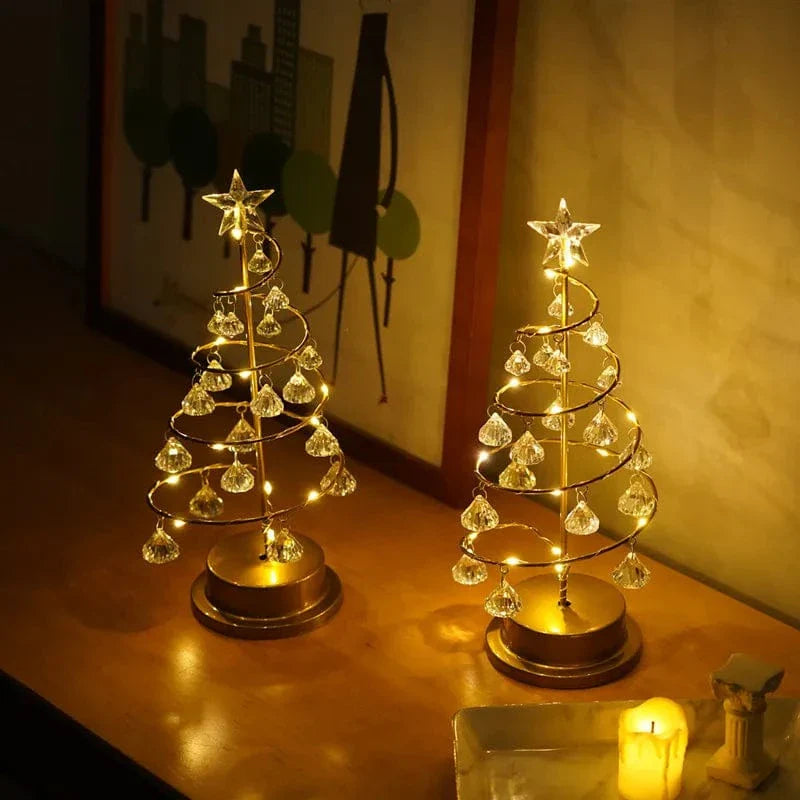 Verthara LED Desk Lamp - Battery Operated - Warm Light - Christmas Tree Design - Acrylic Crystal Pendants - Festive Home Decoration