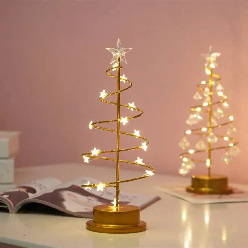 Verthara LED Desk Lamp - Battery Operated - Warm Light - Christmas Tree Design - Acrylic Crystal Pendants - Festive Home Decoration