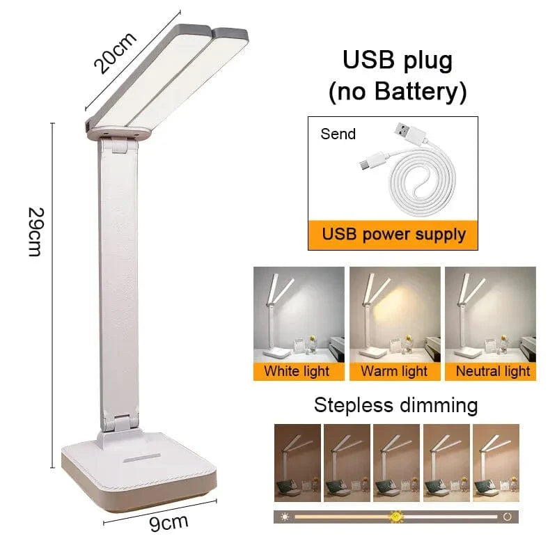 Verthara LED Desk Lamp - Cordless - USB Rechargeable - Dimmable - Foldable Design - Eye Protection - Available in Multiple Colours White Plug in