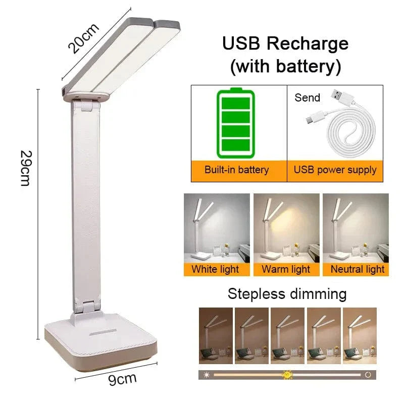 Verthara LED Desk Lamp - Cordless - USB Rechargeable - Dimmable - Foldable Design - Eye Protection - Available in Multiple Colours White Rechargeable