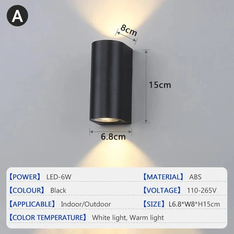 Verthara LED Outdoor Wall Light - Waterproof Design - IP65 Rated - Durable ABS Material - Modern Cylinder Shape - 6W Power - Indoor/Outdoor Use A / Warm Light 3000K