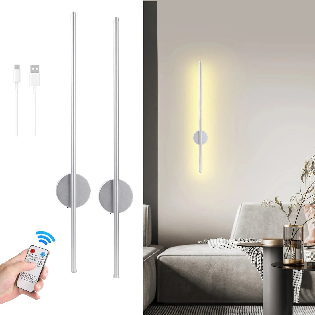 Verthara LED Rechargeable Wall Lamp Black / 50cm