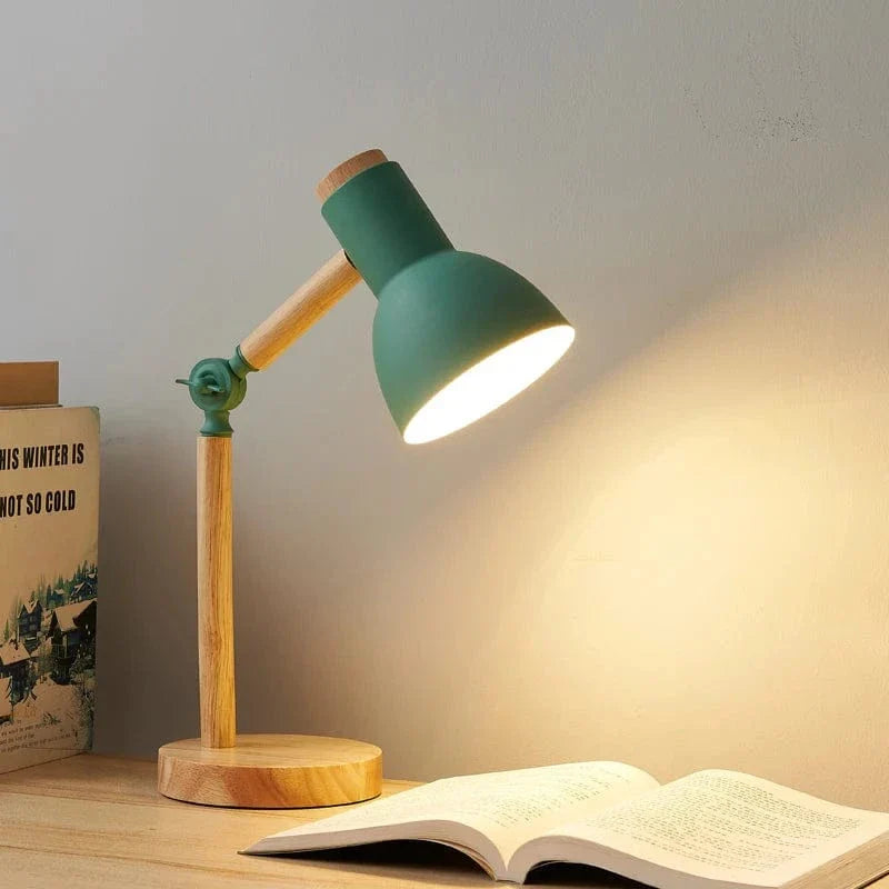 Verthara LED Table Lamp With Wooden Base – Adjustable Head - Eye Protection - Warm White - Modern Design - Ideal For Bedside Or Study Green