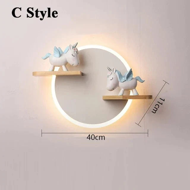 Verthara LED Wall Light With Unicorn Design – Wall-Mounted - Night Light - Ceramic - Kid's Room Decoration - Warm Glow - Colourful Accents Cool White(5500-7000K) / C Style