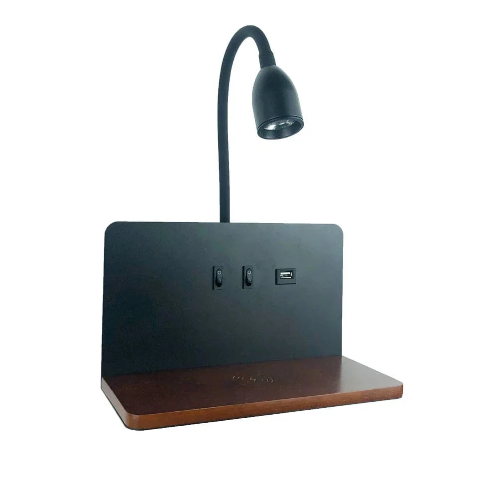 Verthara LED Wall Light With USB Interface – Wireless Charging - Modern - 360° Rotation - Adjustable Bedside Night Light Warm White / B-Light on the Left