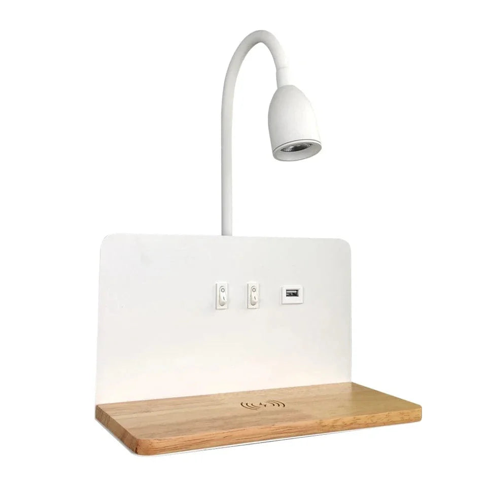 Verthara LED Wall Light With USB Interface – Wireless Charging - Modern - 360° Rotation - Adjustable Bedside Night Light Warm White / B-Light on the Right