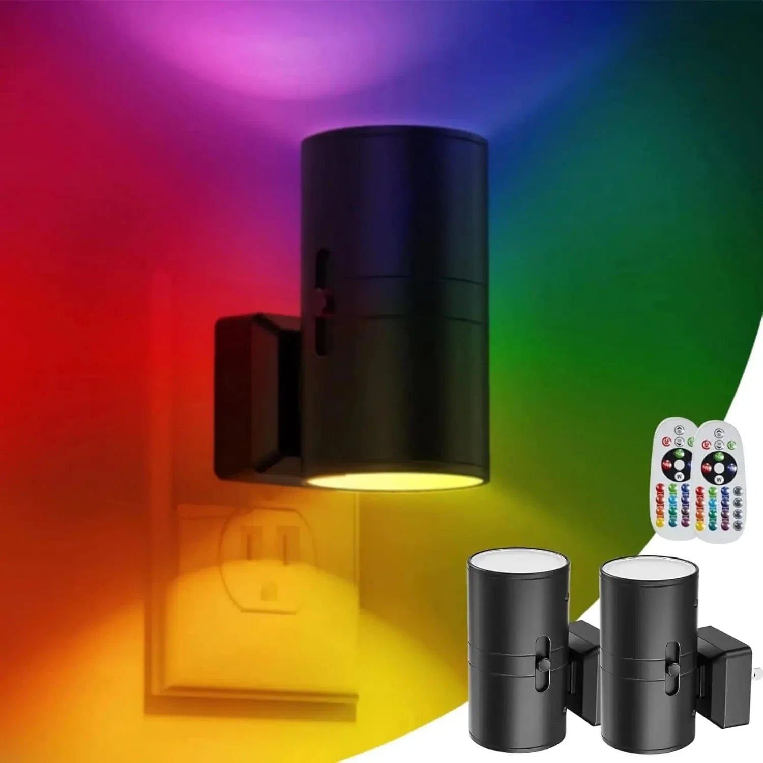 Verthara LED Wall Night Light With Plug-In Design – Sensor Activated - Remote Control - 16 Colour Options - Ideal For Bedroom Decor RGB 2 PCS