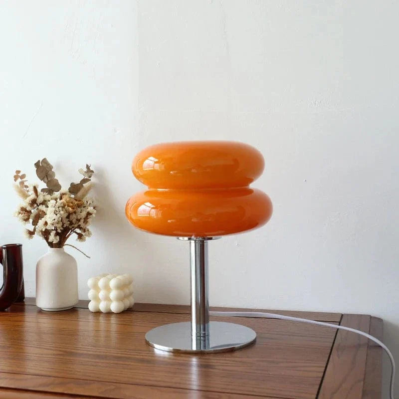 Verthara Macaron Glass Table Lamp - Corded - Trichromatic Dimming - Eye Protection - Modern Design - Stylish Bedroom Lamp - E27 Bulb Compatible USB / Orange