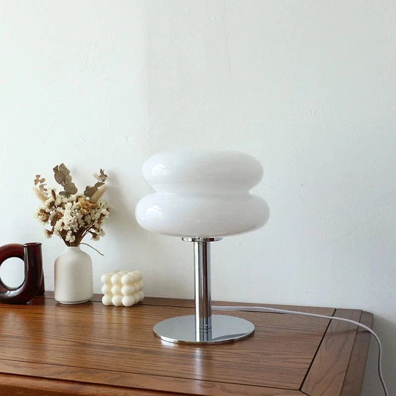Verthara Macaron Glass Table Lamp - Corded - Trichromatic Dimming - Eye Protection - Modern Design - Stylish Bedroom Lamp - E27 Bulb Compatible USB / White