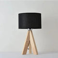 Verthara Modern E27 Table Lamp With Fabric Lampshade – Stylish Bedside Lighting - Wooden - Black/White Options - 47cm Height - Ideal For Reading Black lampshade