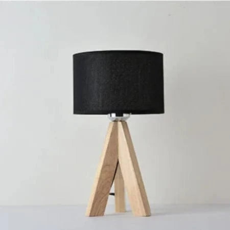 Verthara Modern E27 Table Lamp With Fabric Lampshade – Stylish Bedside Lighting - Wooden - Black/White Options - 47cm Height - Ideal For Reading Black lampshade