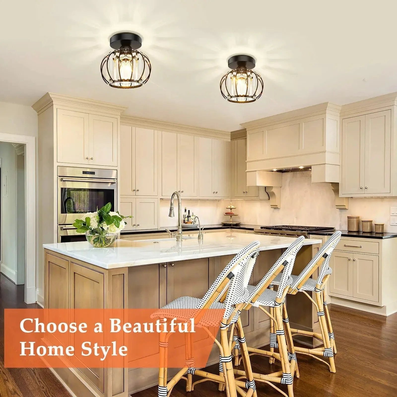 Verthara Modern Flush Mount Ceiling Light Fixture – K9 Crystal - LED Compatible - Elegant Design - Indoor Use - Polished Chrome Finish