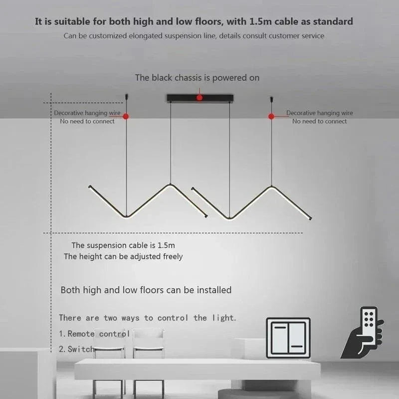 Verthara Modern LED Pendant Light - Adjustable Height - Dimmable - Black Aluminium - Cool/Warm/Neutral Tones - Indoor Lighting