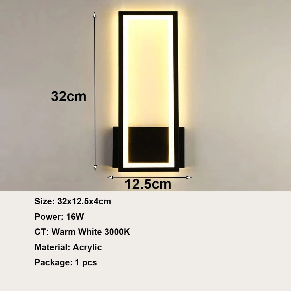 Verthara Modern LED Wall Light - Surface Mounted - Acrylic - Warm White 3000K - Indoor - Black Finish - Energy Efficient