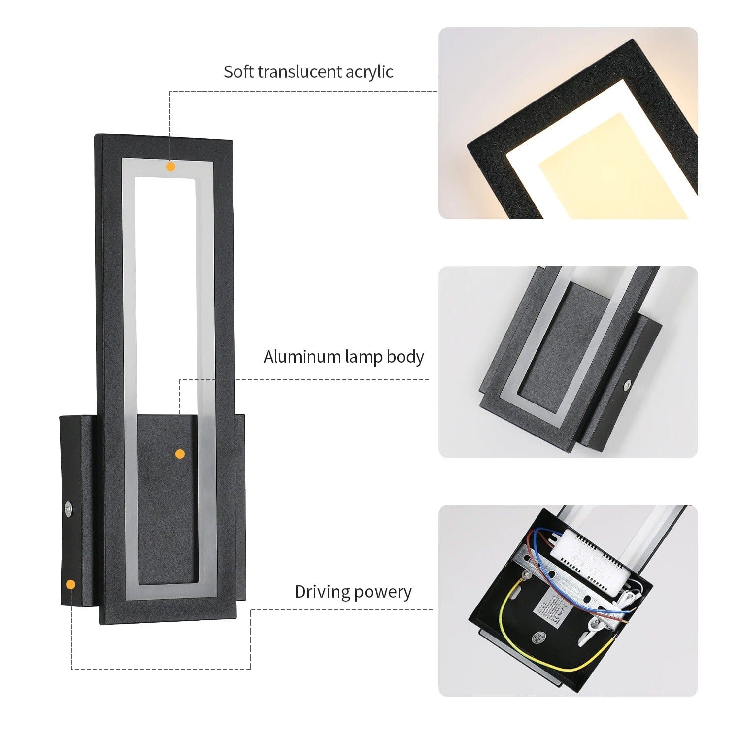 Verthara Modern LED Wall Light - Surface Mounted - Acrylic - Warm White 3000K - Indoor - Black Finish - Energy Efficient
