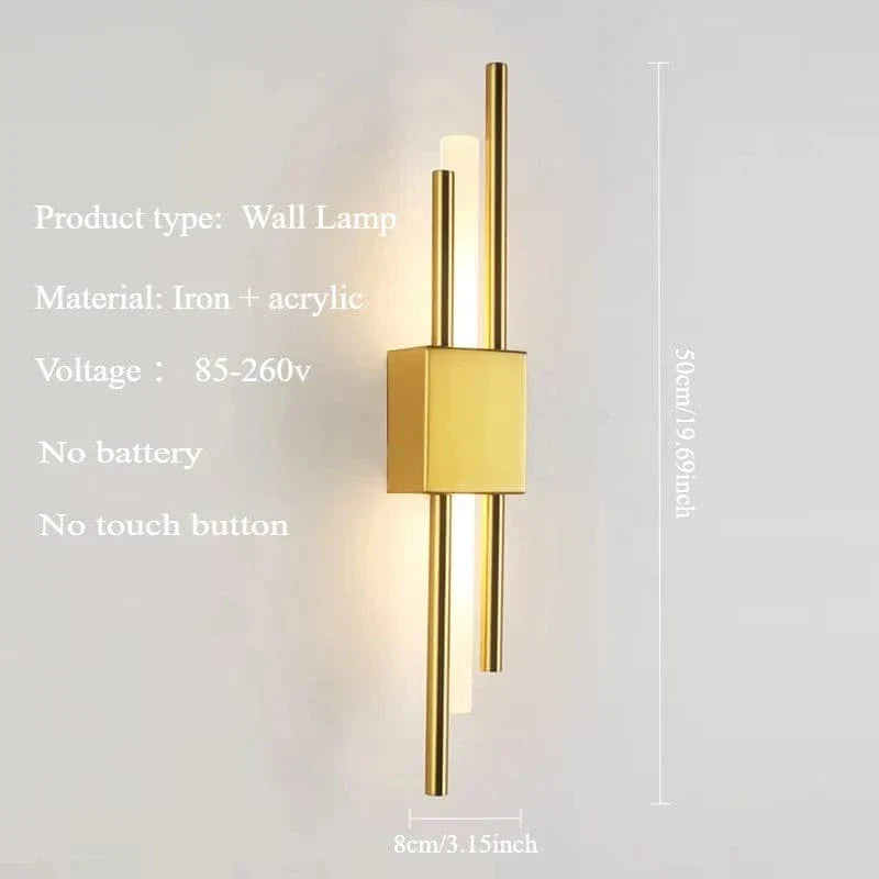 Verthara Modern LED Wall Light With USB Charging - Dimmable - Adjustable Warm Light - Acrylic Shade - Indoor Use - Gold Finish
