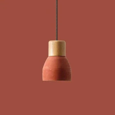 Verthara Nordic LED Pendant Light – Indoor Hanging Fixture – Cement-Wood Design - Adjustable Wire Length - Vintage Style - E27 Base Red
