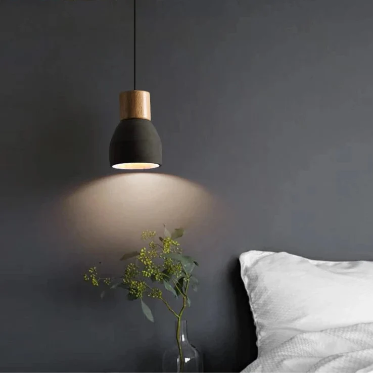 Verthara Nordic LED Pendant Light – Indoor Hanging Fixture – Cement-Wood Design - Adjustable Wire Length - Vintage Style - E27 Base
