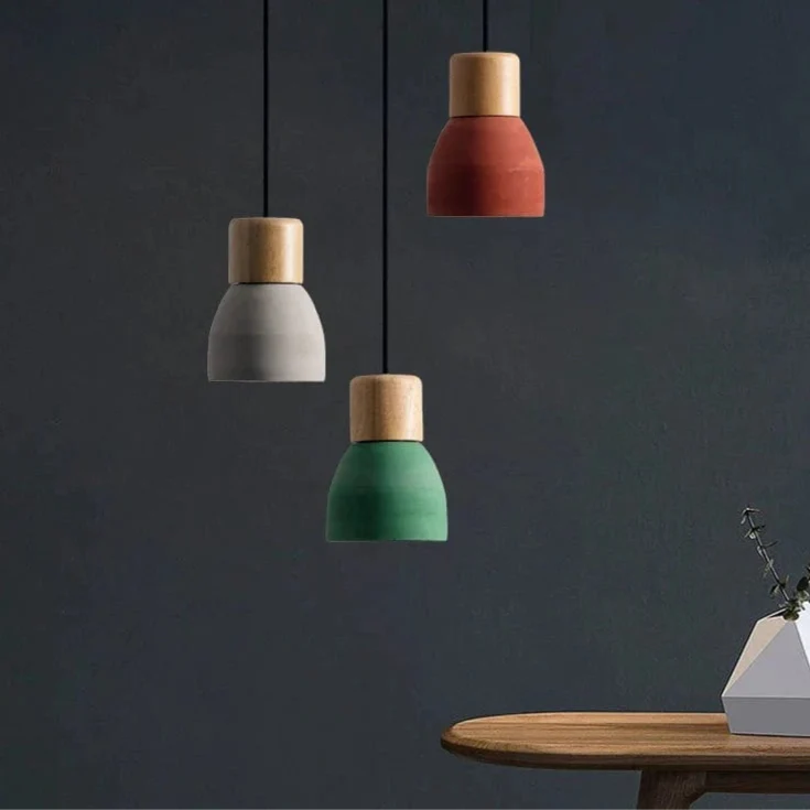 Verthara Nordic LED Pendant Light – Indoor Hanging Fixture – Cement-Wood Design - Adjustable Wire Length - Vintage Style - E27 Base