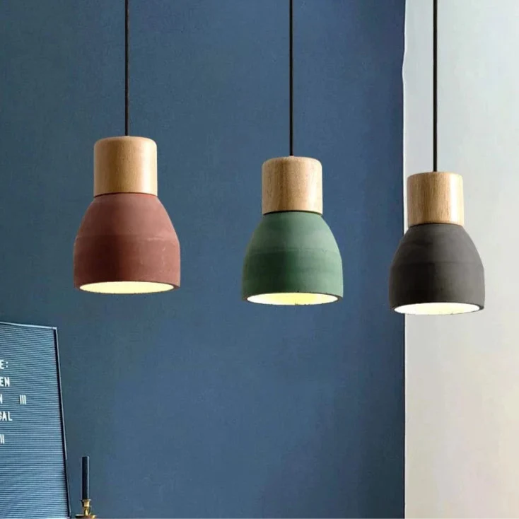 Verthara Nordic LED Pendant Light – Indoor Hanging Fixture – Cement-Wood Design - Adjustable Wire Length - Vintage Style - E27 Base