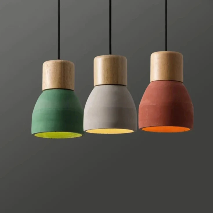 Verthara Nordic LED Pendant Light – Indoor Hanging Fixture – Cement-Wood Design - Adjustable Wire Length - Vintage Style - E27 Base