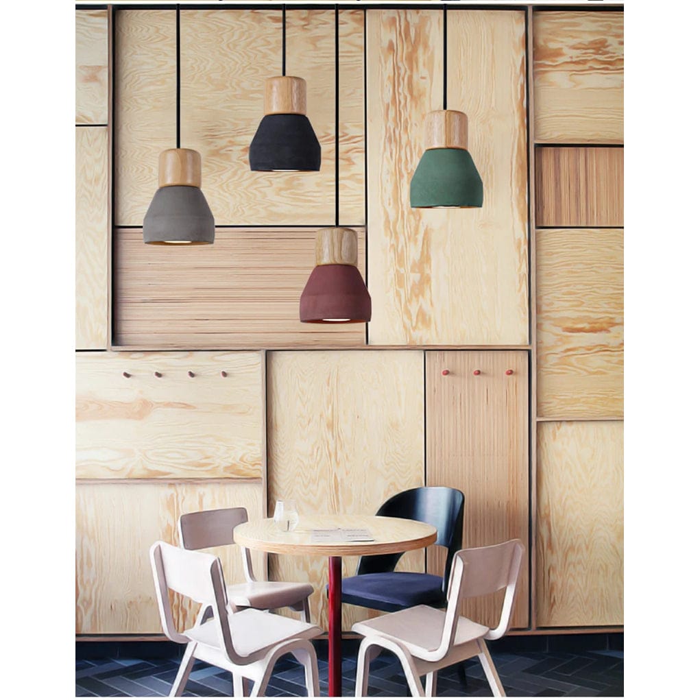 Verthara Nordic LED Pendant Light – Indoor Hanging Fixture – Cement-Wood Design - Adjustable Wire Length - Vintage Style - E27 Base