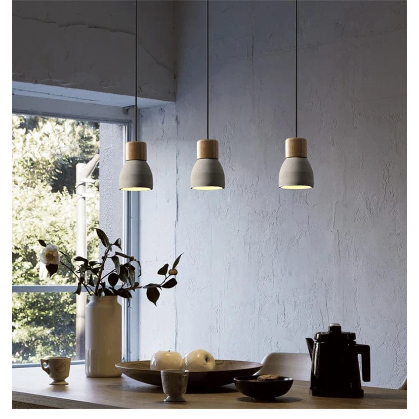 Verthara Nordic LED Pendant Light – Indoor Hanging Fixture – Cement-Wood Design - Adjustable Wire Length - Vintage Style - E27 Base