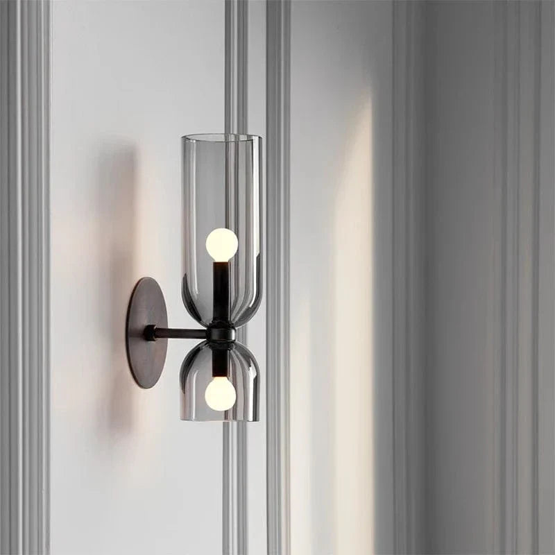 Verthara Nordic Minimalist Glass Wall Light - Wall Mounted - E14 LED Included - Electroplated Copper - Indoor Use - Available In Dark Gray, White, Blue Smoke Gray / 220V