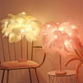 Verthara Ostrich Feather Design Palm Tree Rechargeable Table Lamps