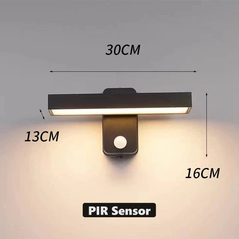 Verthara PIR Motion Sensor Outdoor Wall Light - Rotatable Design - IP65 Waterproof - Warm White - Adjustable Length - Aluminium And Glass Warm White / L30cm PIR Sensor-18W
