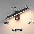 Verthara PIR Motion Sensor Outdoor Wall Light - Rotatable Design - IP65 Waterproof - Warm White - Adjustable Length - Aluminium And Glass Warm White / L40cm PIR Sensor-24W