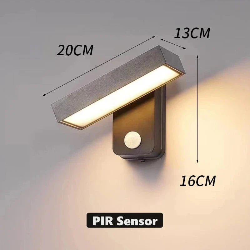Verthara PIR Motion Sensor Outdoor Wall Light - Rotatable Design - IP65 Waterproof - Warm White - Adjustable Length - Aluminium And Glass Warm White / L20cm PIR Sensor-12W