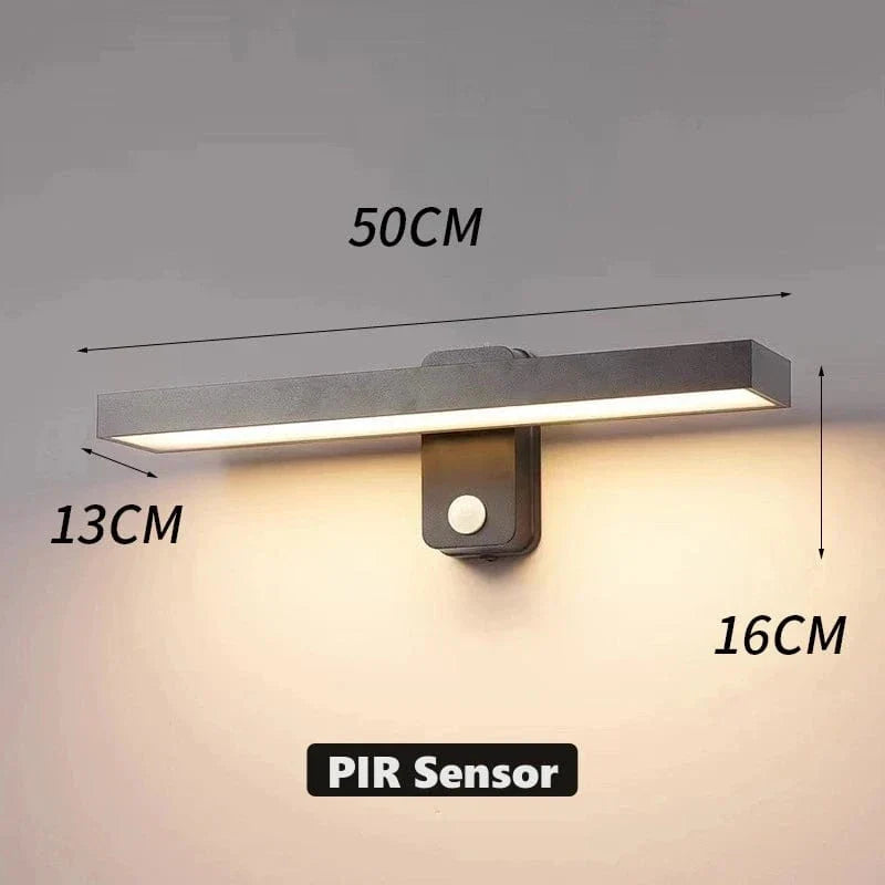 Verthara PIR Motion Sensor Outdoor Wall Light - Rotatable Design - IP65 Waterproof - Warm White - Adjustable Length - Aluminium And Glass Warm White / L50cm PIR Sensor-30W
