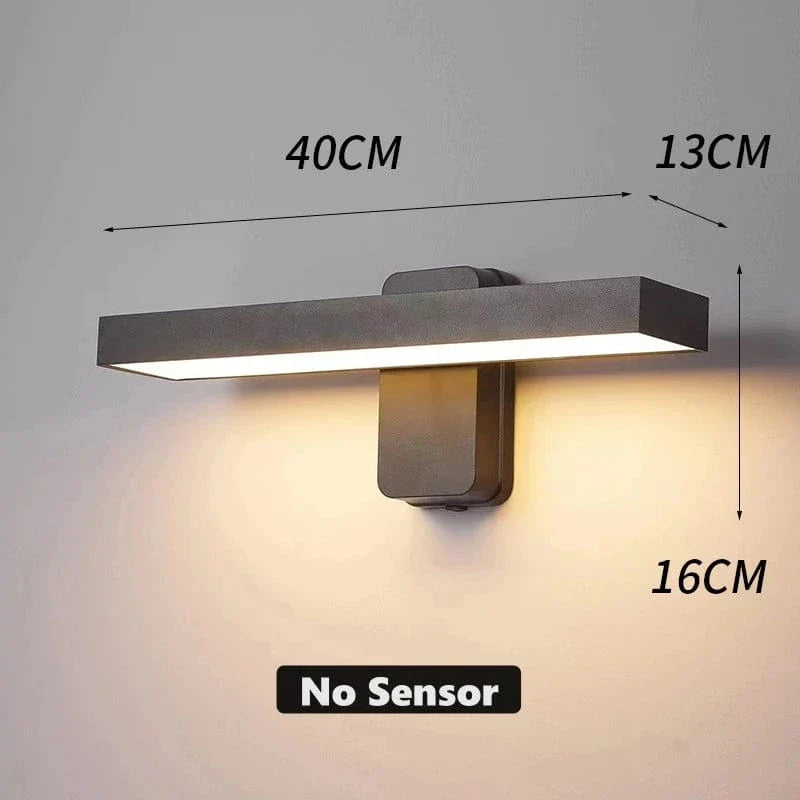 Verthara PIR Motion Sensor Outdoor Wall Light - Rotatable Design - IP65 Waterproof - Warm White - Adjustable Length - Aluminium And Glass Warm White / L40cm No Sensor-24W