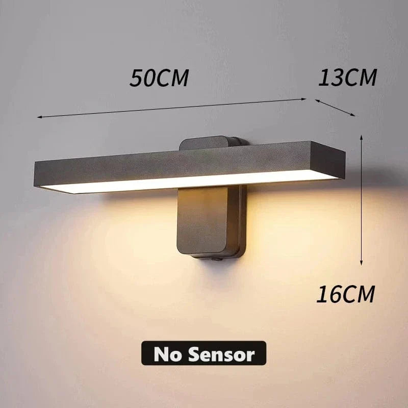 Verthara PIR Motion Sensor Outdoor Wall Light - Rotatable Design - IP65 Waterproof - Warm White - Adjustable Length - Aluminium And Glass Warm White / L50cm No Sensor-30W