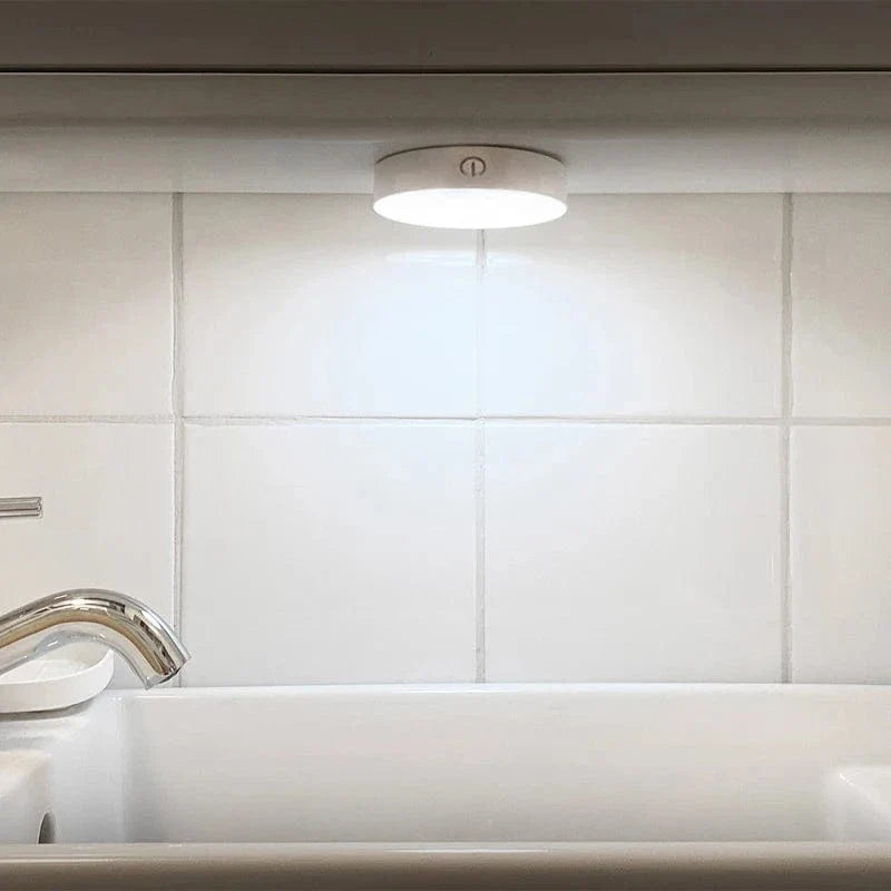 Verthara Rechargeable LED Puck Light With Touch Control – Dimmable - Wireless - Compact Design - White Light - Easy Installation